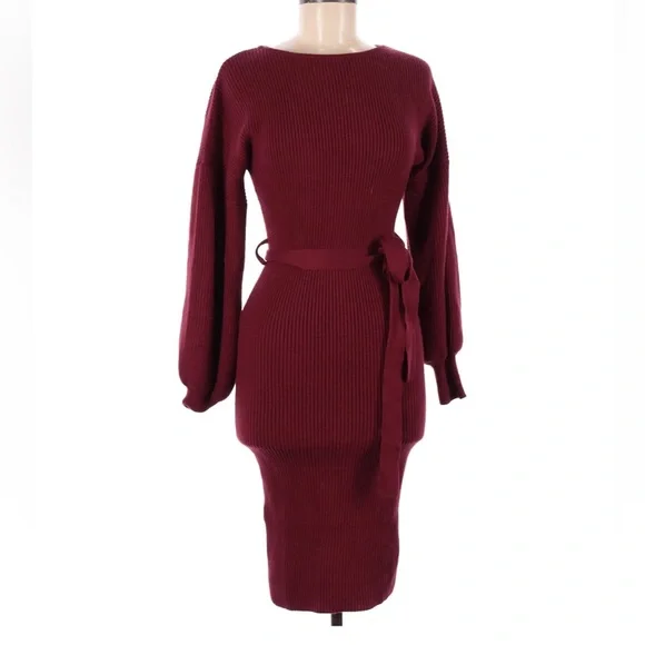 Lulus | Dresses | Lulus Nwt Tie Bodycon Maroon Red Sweater Dress | Poshmark